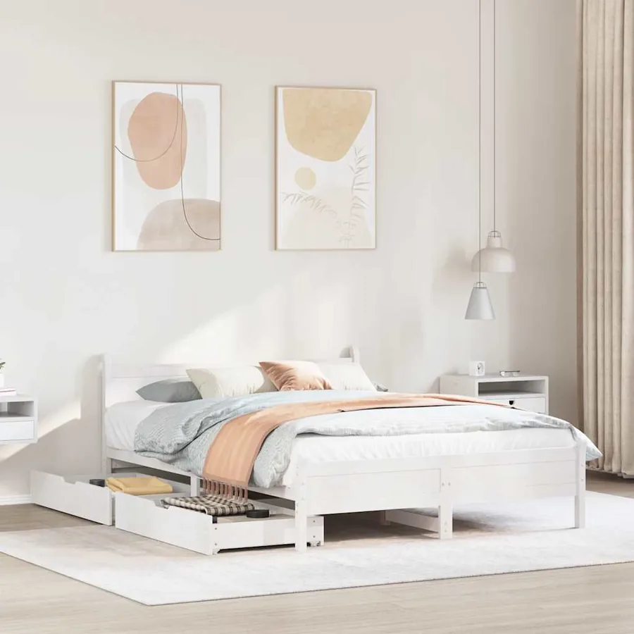 Cadre de lit sans matelas blanc 135x190 cm bois de pin massif