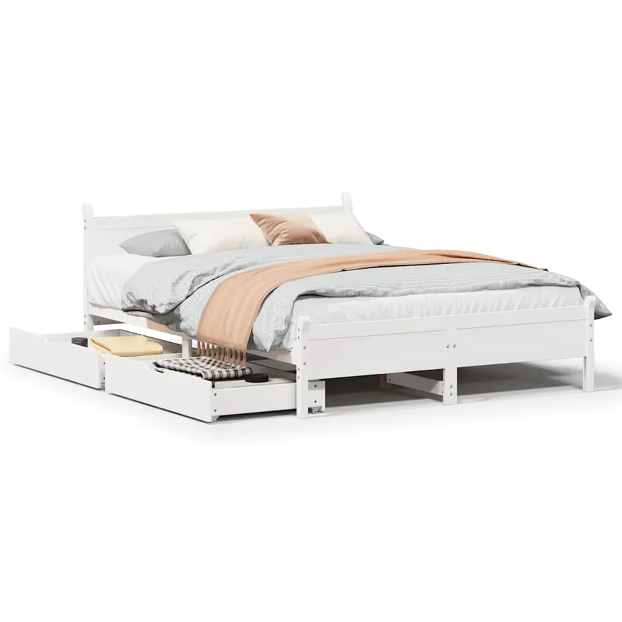 Cadre de lit sans matelas blanc 135x190 cm bois de pin massif - 2