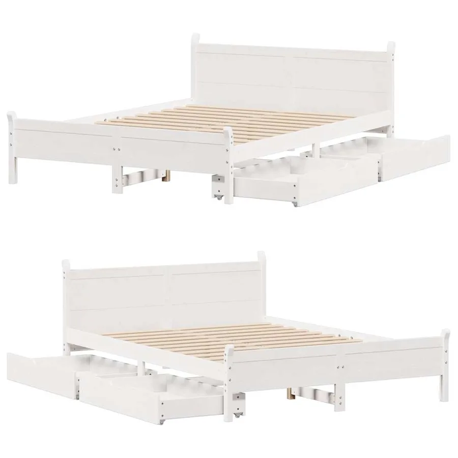 Cadre de lit sans matelas blanc 135x190 cm bois de pin massif - 9