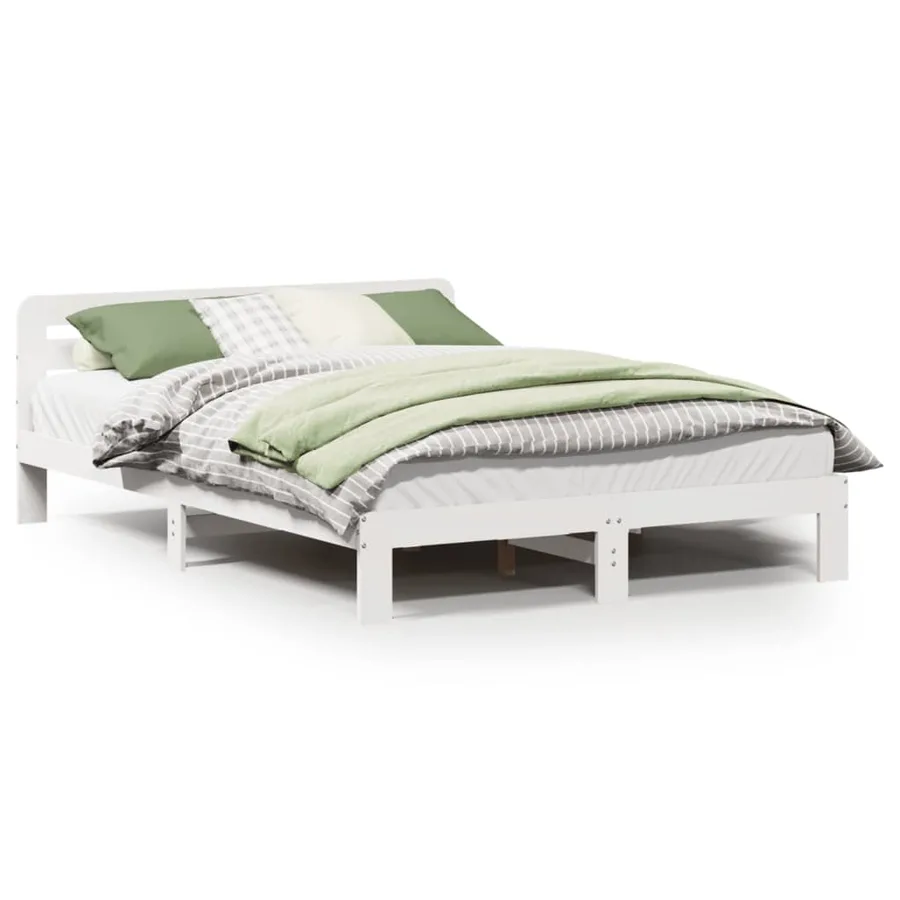Cadre de lit sans matelas blanc 135x190 cm bois de pin massif - 2