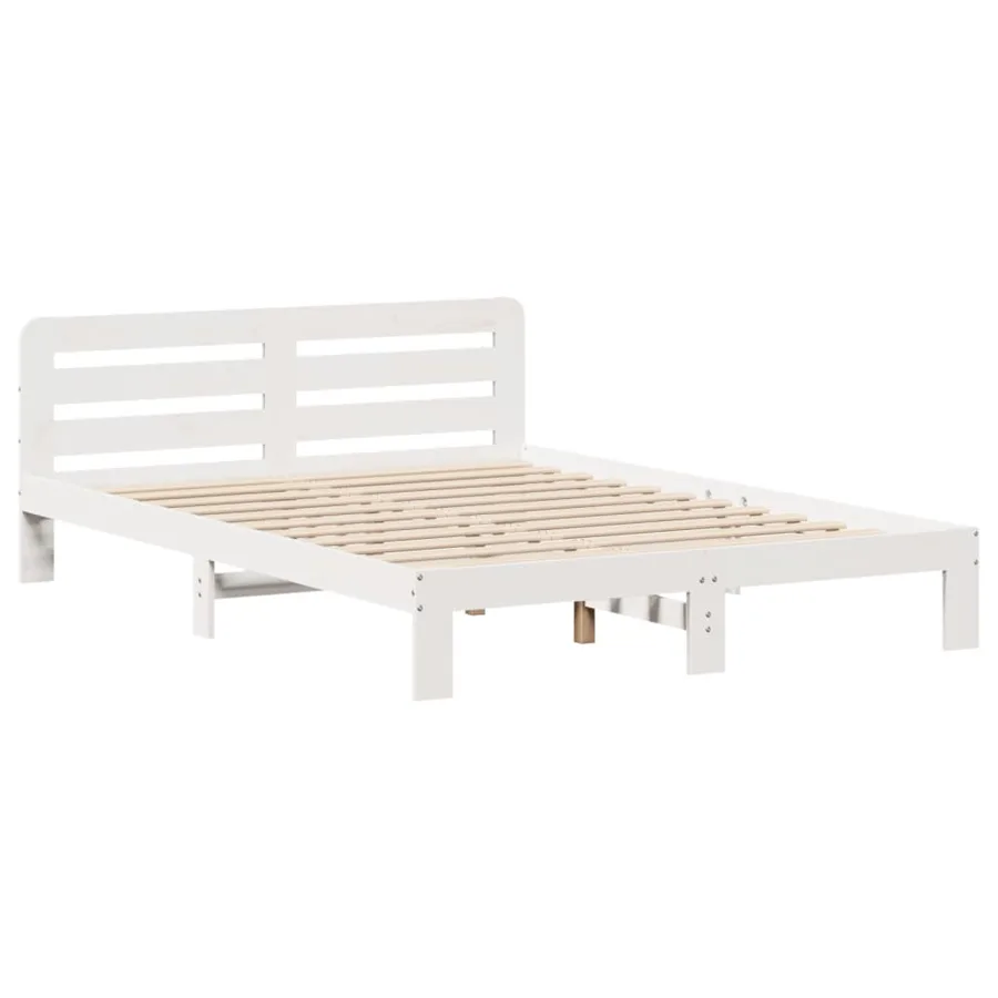 Cadre de lit sans matelas blanc 135x190 cm bois de pin massif - 3