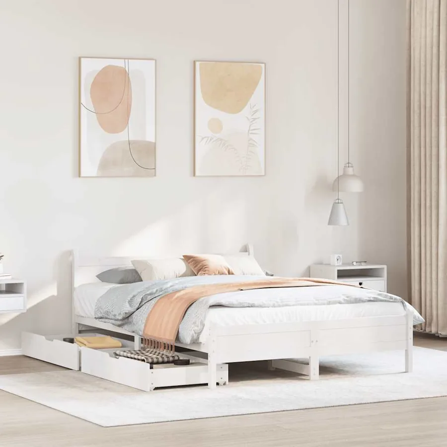 Cadre de lit sans matelas blanc 140x200 cm bois de pin massif