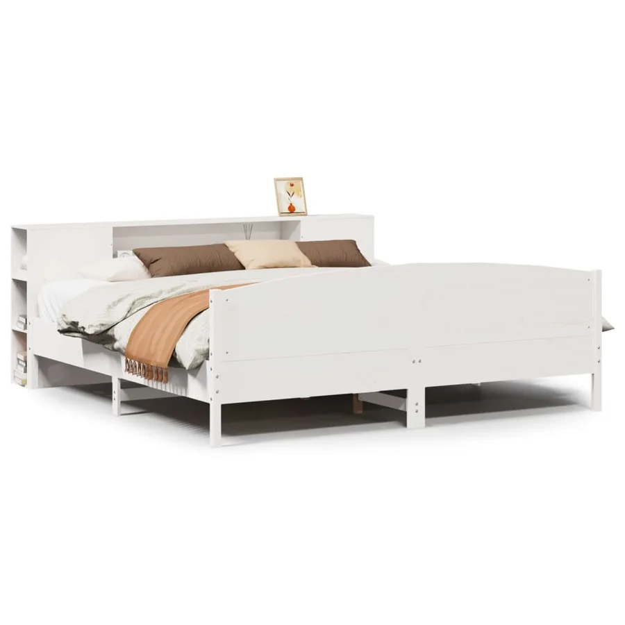Lit bibliothèque sans matelas blanc 200x200 cm bois pin massif - 2