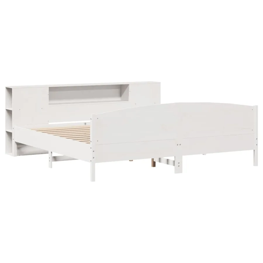 Lit bibliothèque sans matelas blanc 200x200 cm bois pin massif - 3