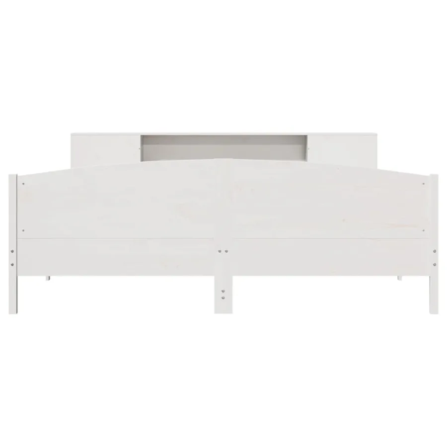 Lit bibliothèque sans matelas blanc 200x200 cm bois pin massif - 4