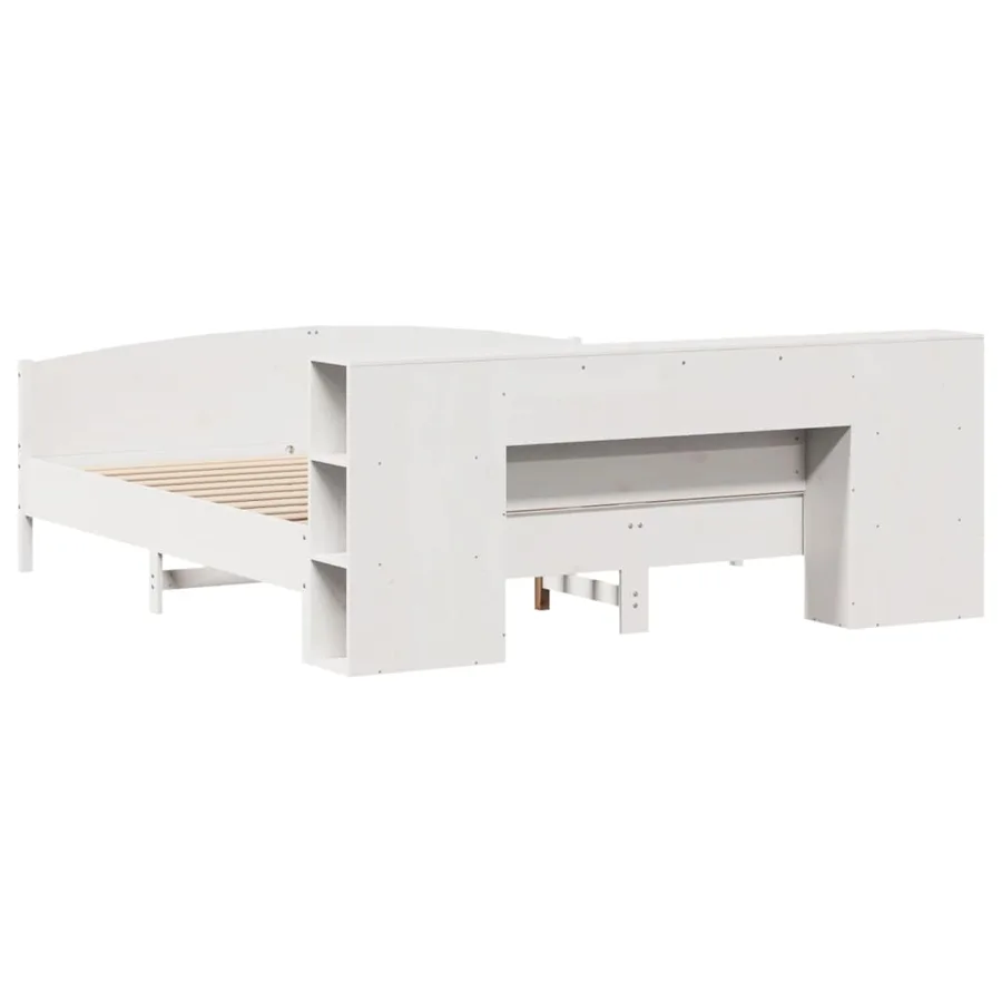 Lit bibliothèque sans matelas blanc 200x200 cm bois pin massif - 6