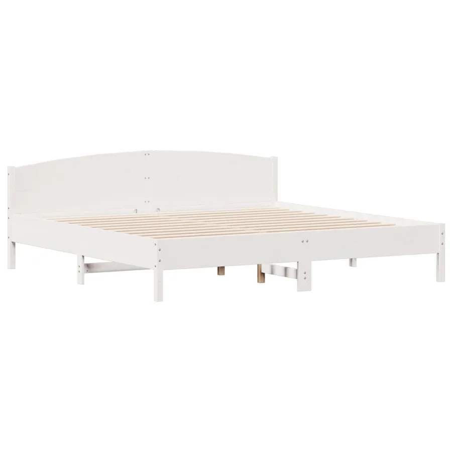 Lit bibliothèque sans matelas blanc 200x200 cm bois pin massif - 8