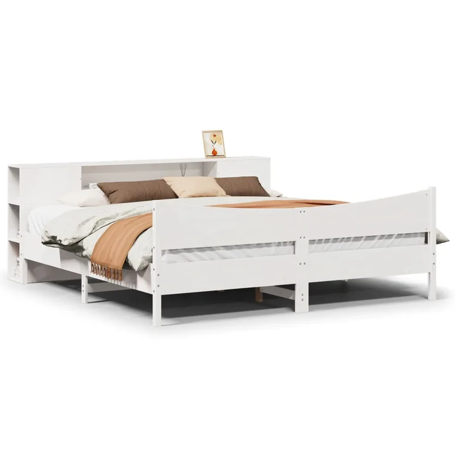Cadre de lit sans matelas blanc 200x200 cm bois massif de pin - 2