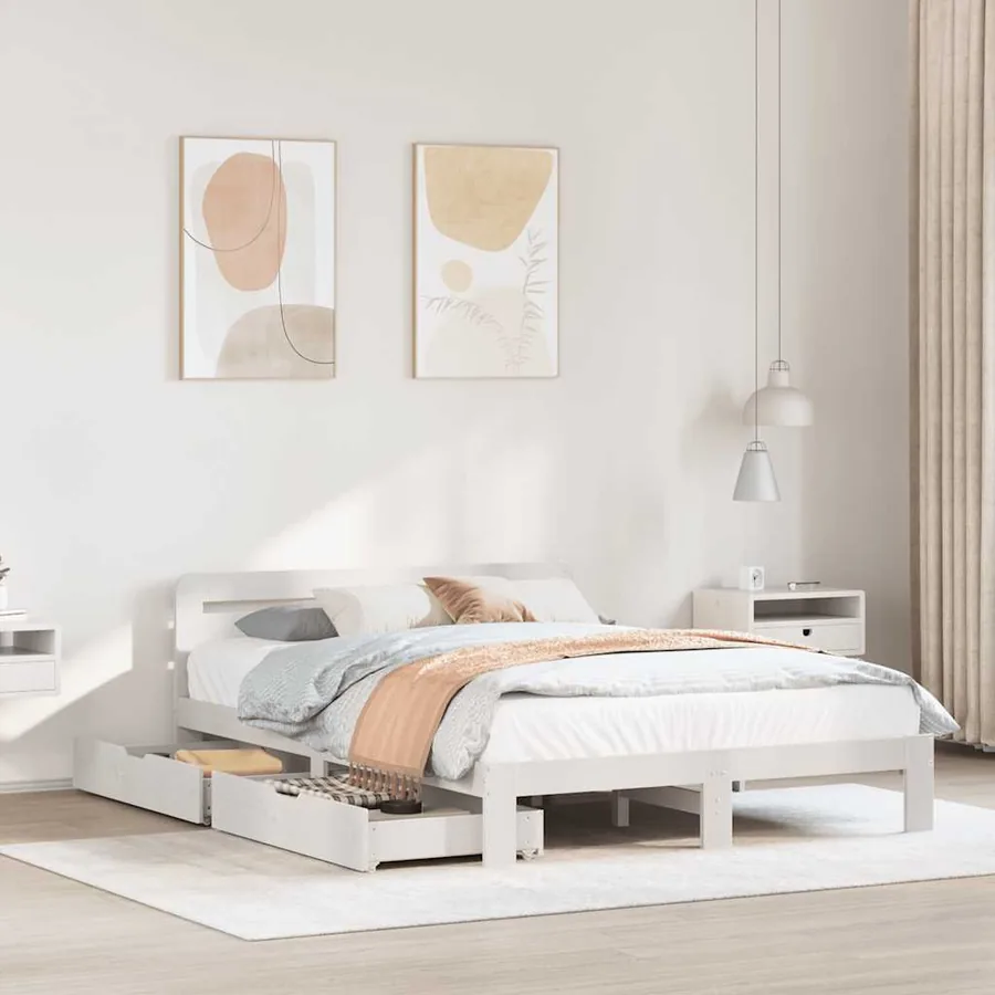 Cadre de lit sans matelas blanc 150x200 cm bois de pin massif