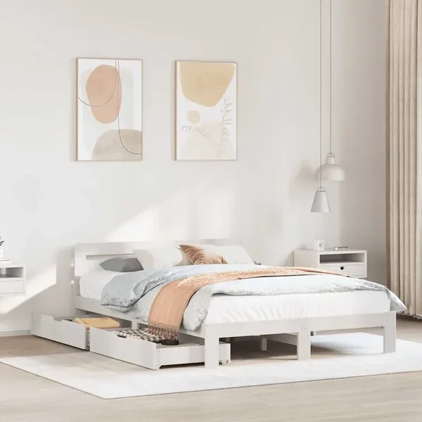 Cadre de lit sans matelas blanc 150x200 cm bois de pin massif