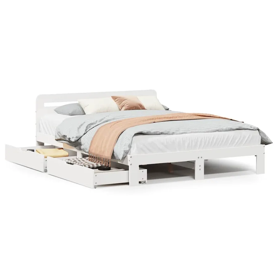 Cadre de lit sans matelas blanc 150x200 cm bois de pin massif - 2