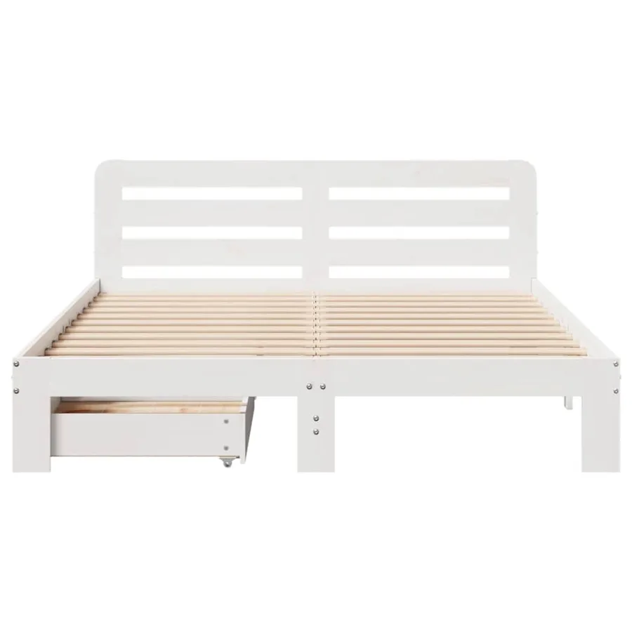 Cadre de lit sans matelas blanc 150x200 cm bois de pin massif - 4