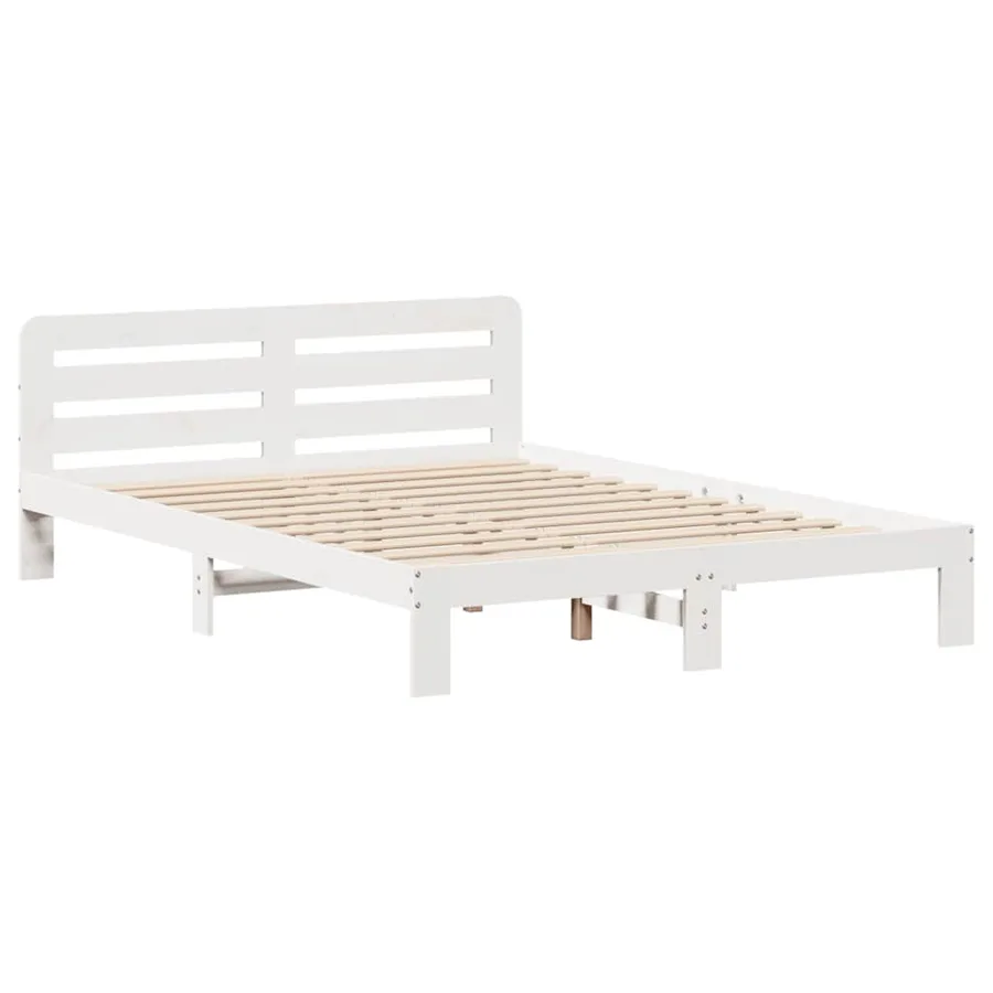 Cadre de lit sans matelas blanc 150x200 cm bois de pin massif - 5