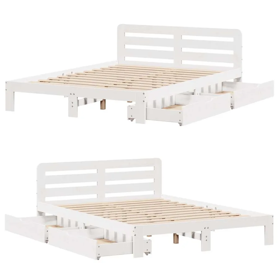 Cadre de lit sans matelas blanc 150x200 cm bois de pin massif - 9