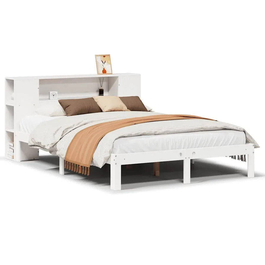 Lit bibliothèque sans matelas blanc 160x200 cm bois pin massif - 2