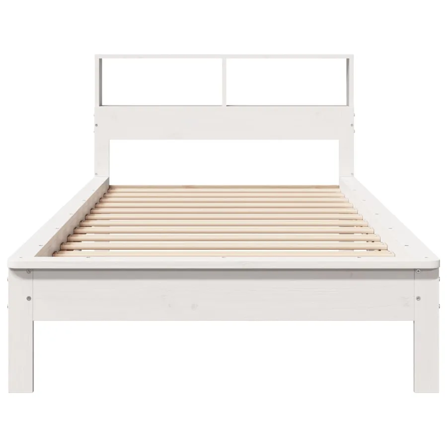 Lit bibliothèque sans matelas blanc 90x200cm bois de pin massif - 4