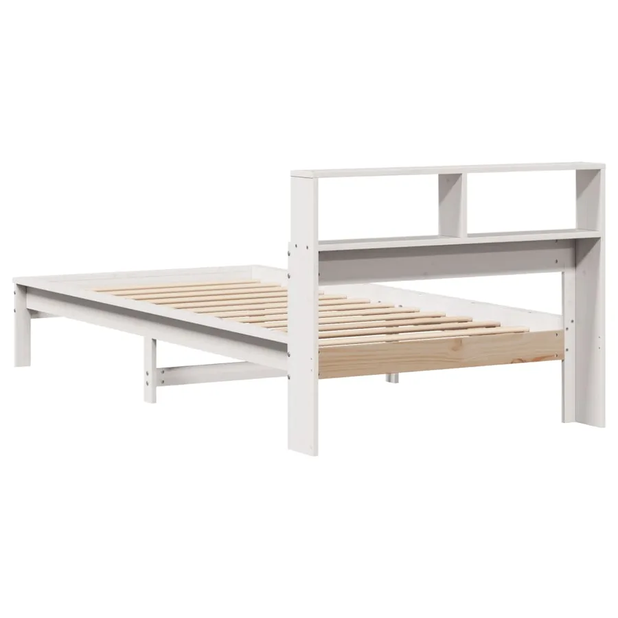 Lit bibliothèque sans matelas blanc 90x200cm bois de pin massif - 6