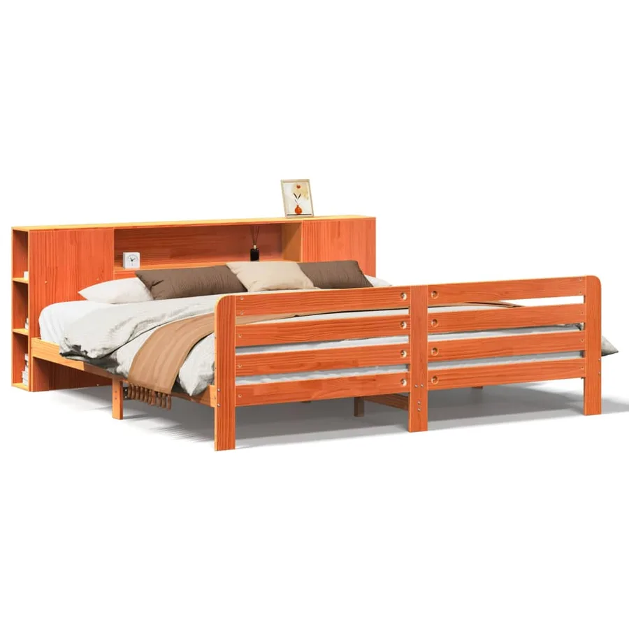 Cadre de lit sans matelas cire marron 180x200cm bois pin massif - 2