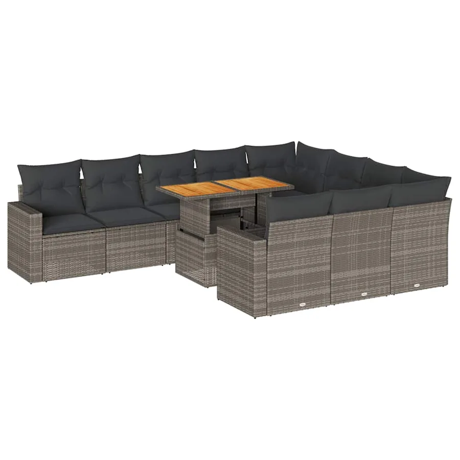 Salon de jardin 11 pcs avec coussins gris résine tressée - 2