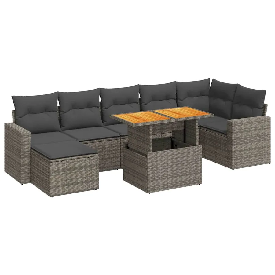 Salon de jardin 8 pcs avec coussins gris résine tressée - 2