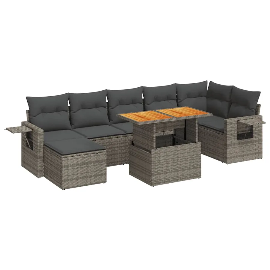 Salon de jardin 8 pcs avec coussins gris résine tressée - 2