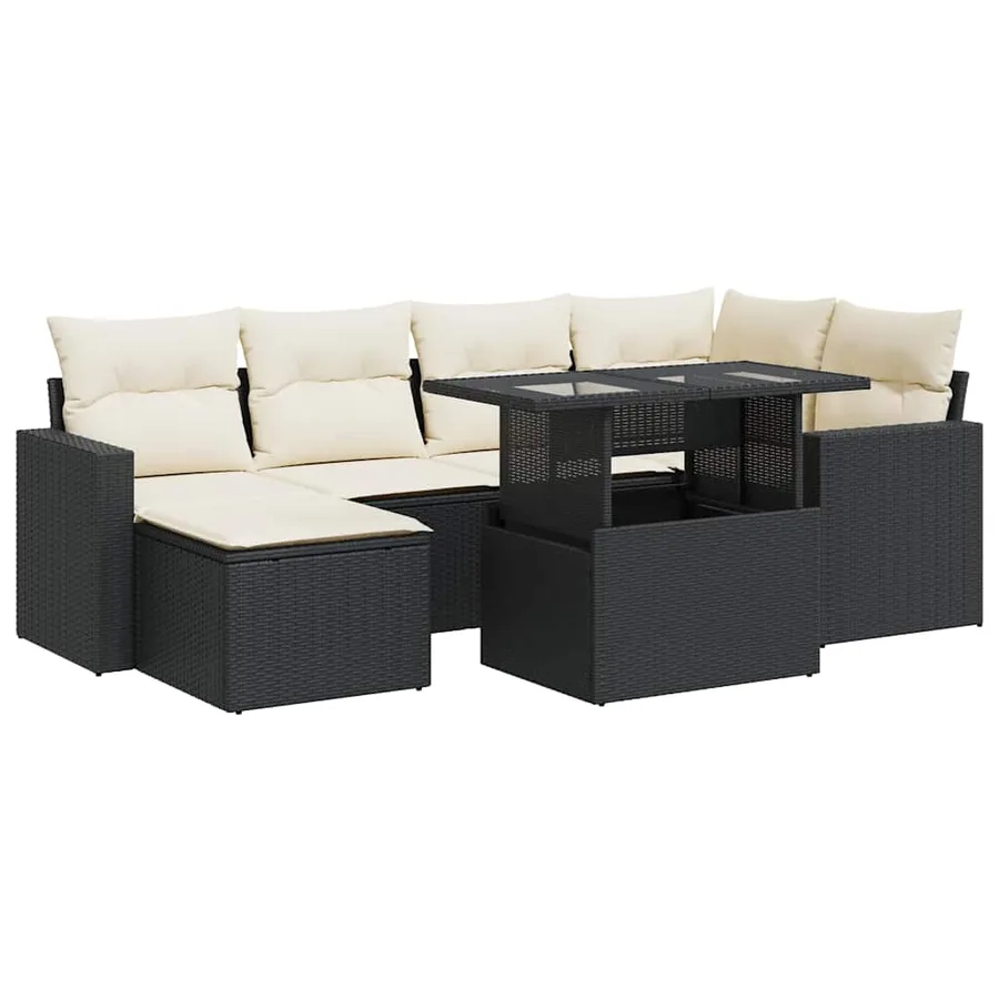 Salon de jardin 7 pcs avec coussins noir résine tressée 55 x 62 x 69 cm - 67,8 kg - 2