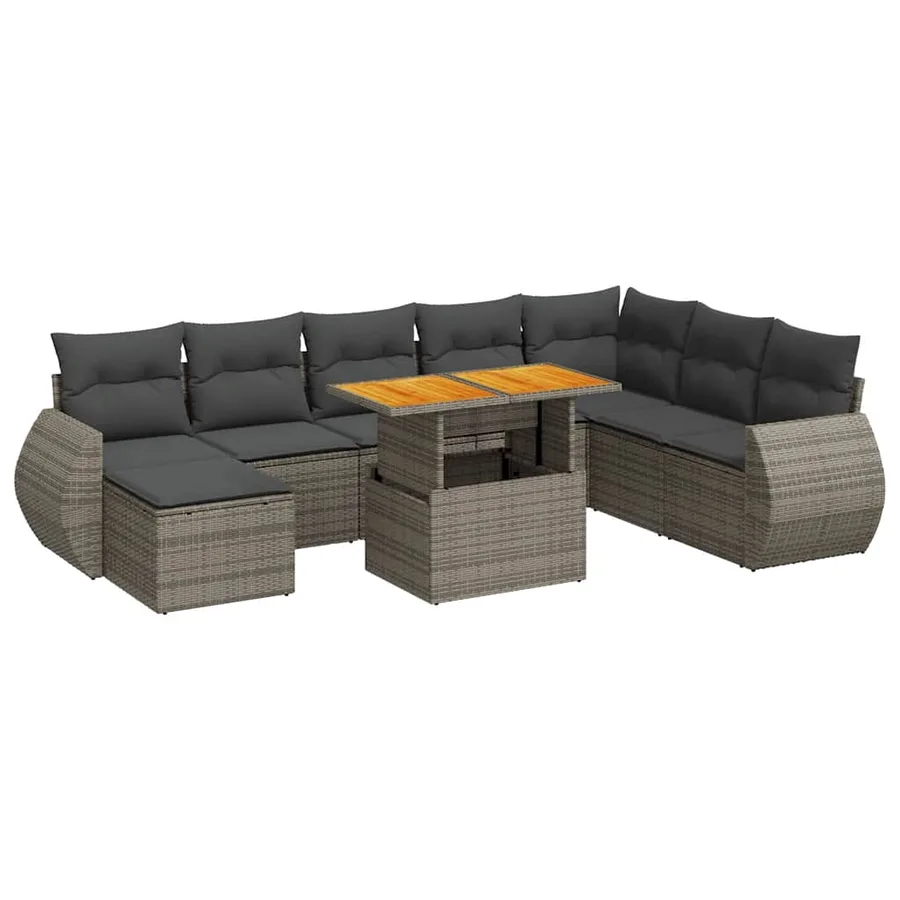 Salon de jardin 9 pcs avec coussins gris résine tressée - 2
