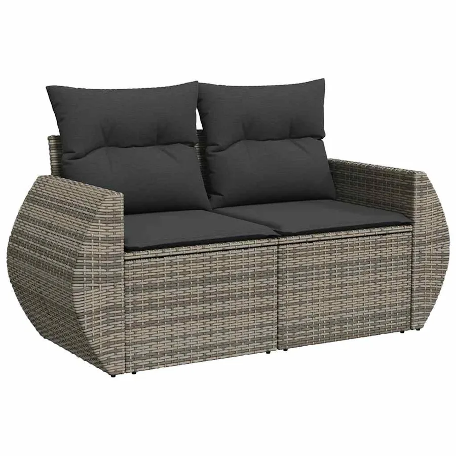 Salon de jardin 9 pcs avec coussins gris résine tressée - 3