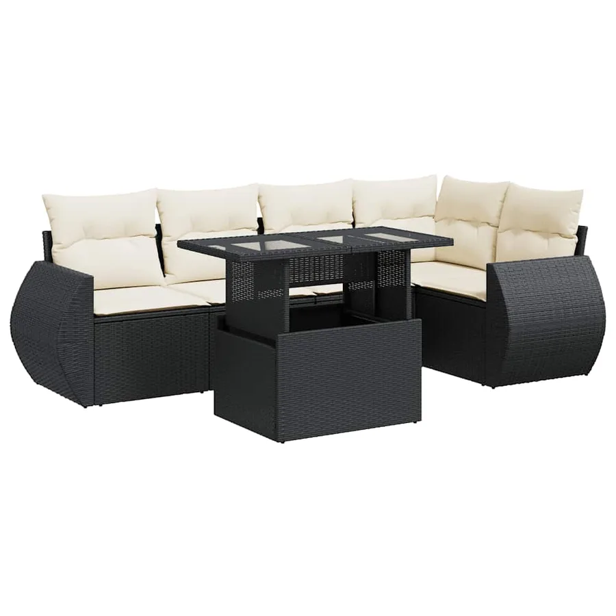 Salon de jardin 6 pcs avec coussins noir résine tressée - 2