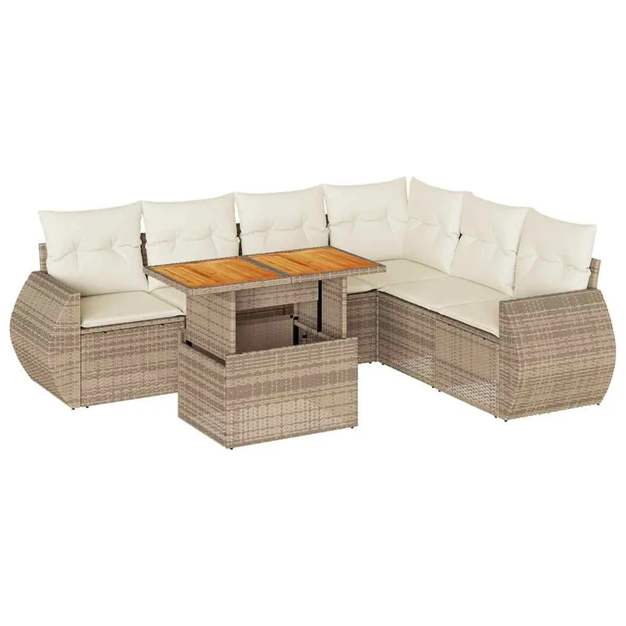 Salon de jardin avec coussins 7 pcs beige résine tressée - 2