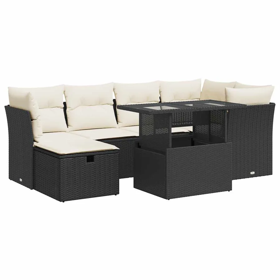 Salon de jardin 7 pcs avec coussins noir résine tressée 55 x 62 x 69 cm - 68,5 kg - 2