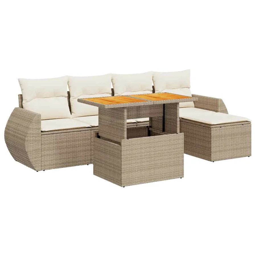 Salon de jardin avec coussins 6 pcs beige résine tressée - 2