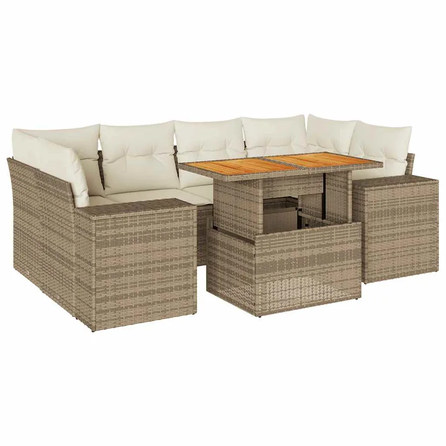 Salon de jardin avec coussins 7 pcs beige résine tressée - 2