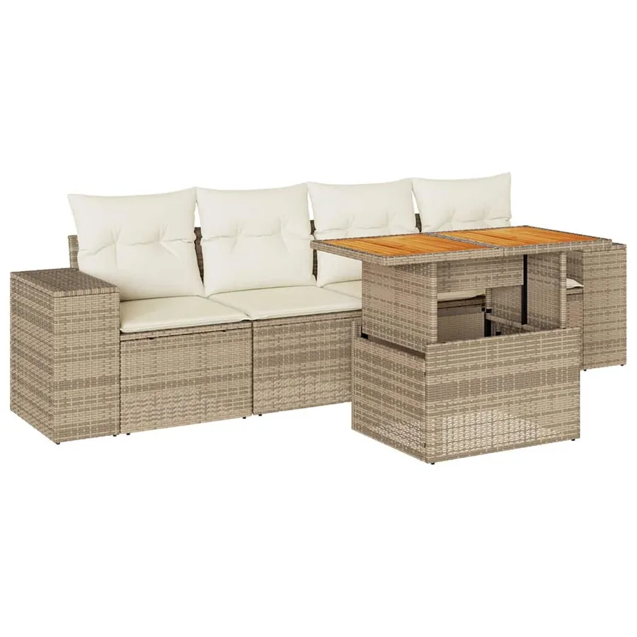 Salon de jardin avec coussins 5 pcs beige résine tressée - 2