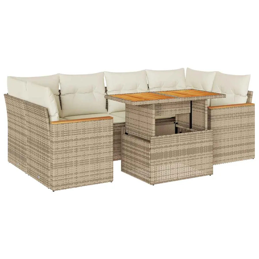 Salon de jardin 6 pcs avec coussins beige résine tressée acacia - 2