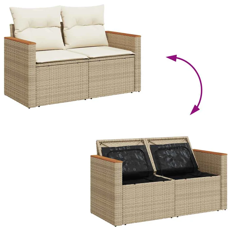 Salon de jardin 6 pcs avec coussins beige résine tressée acacia - 8