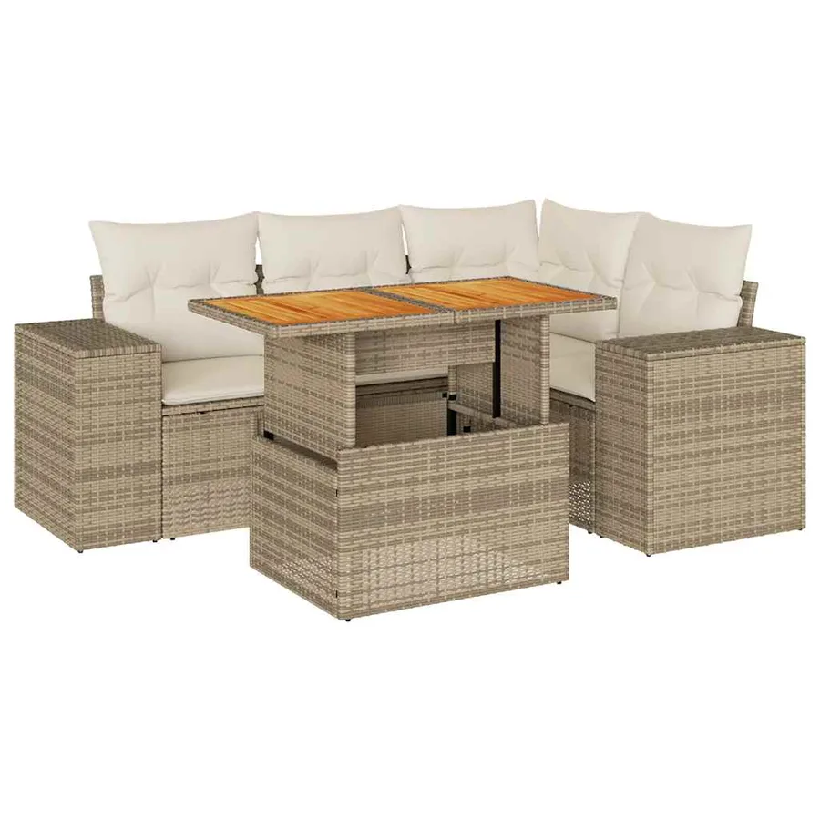 Salon de jardin avec coussins 5 pcs beige résine tressée - 2