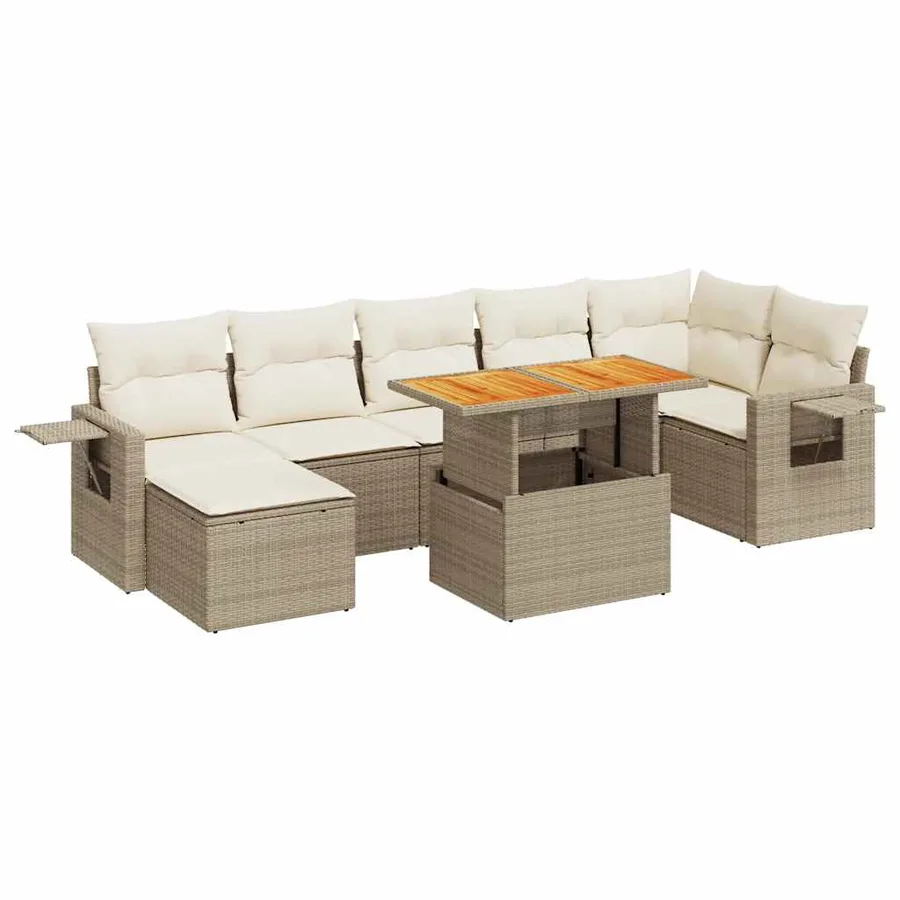 Salon de jardin avec coussins 8 pcs beige résine tressée - 2