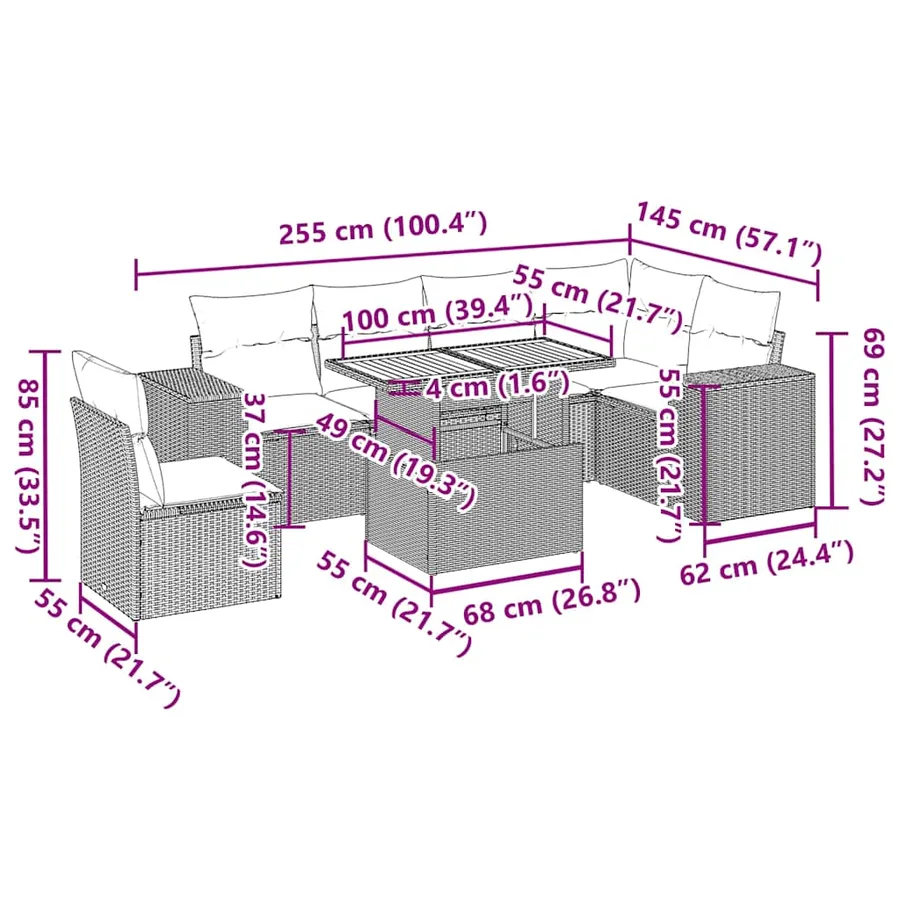 Salon de jardin avec coussins 7 pcs beige résine tressée - 16