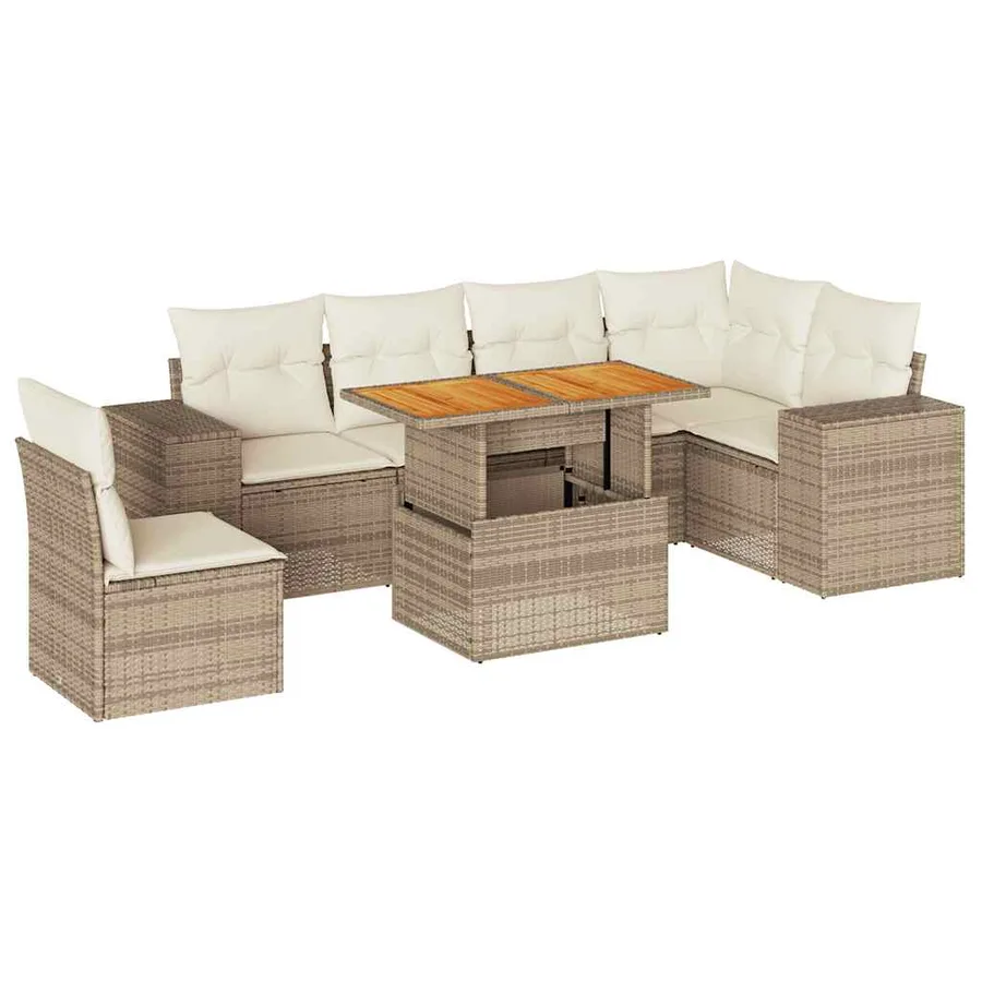 Salon de jardin avec coussins 7 pcs beige résine tressée - 2