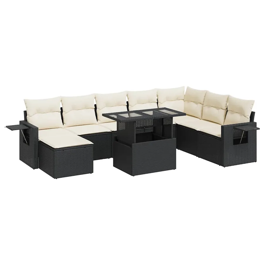Salon de jardin 9 pcs avec coussins noir résine tressée - 2