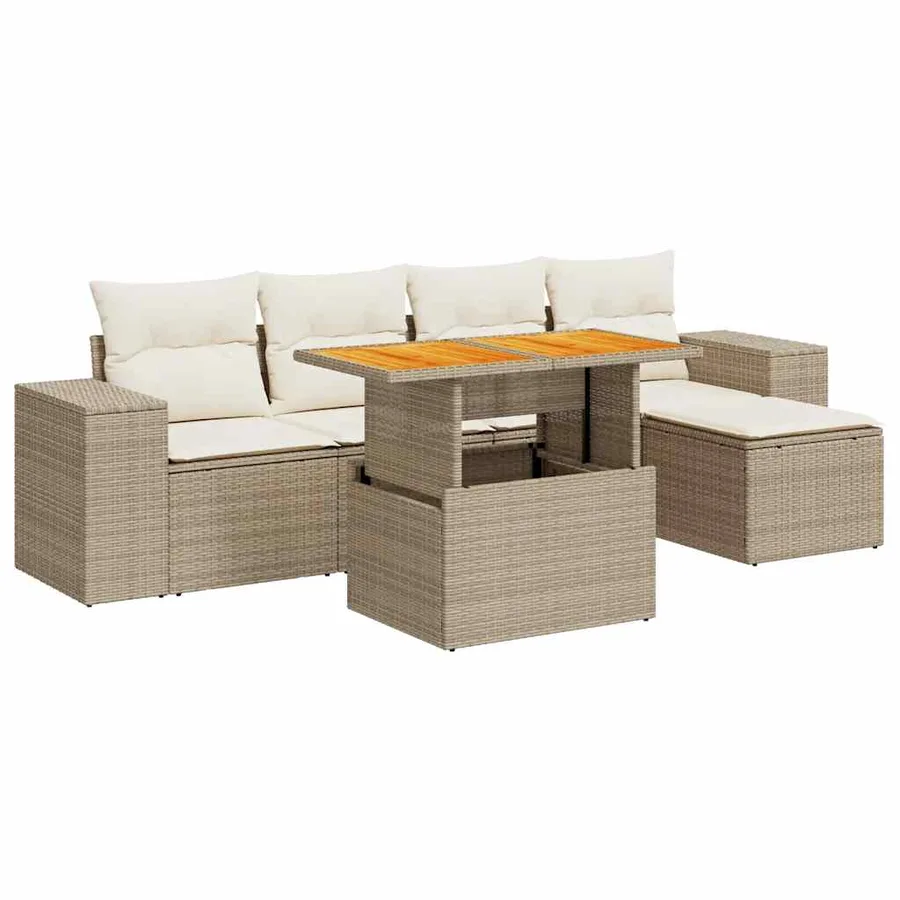 Salon de jardin avec coussins 6 pcs beige résine tressée - 2
