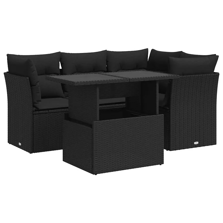 Salon de jardin 5 pcs avec coussins noir résine tressée - 2
