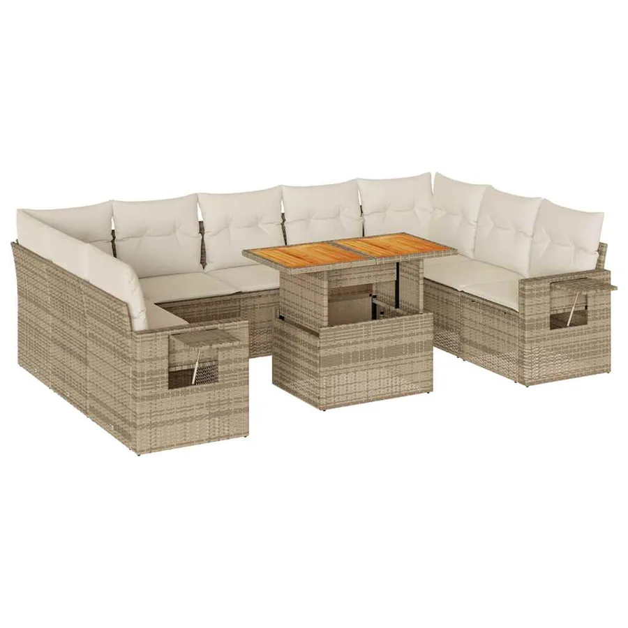 Salon de jardin avec coussins 10 pcs beige résine tressée - 2