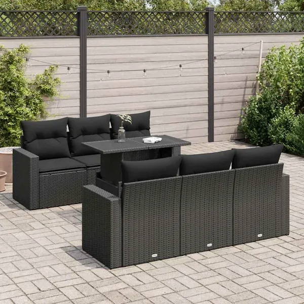 Salon de jardin 7 pcs avec coussins noir résine tressée 55 x 62 x 69 cm - 68,6 kg