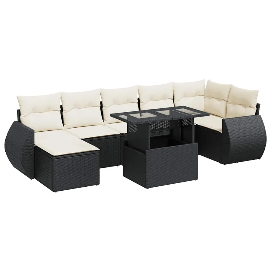 Salon de jardin 8 pcs avec coussins noir résine tressée - 2