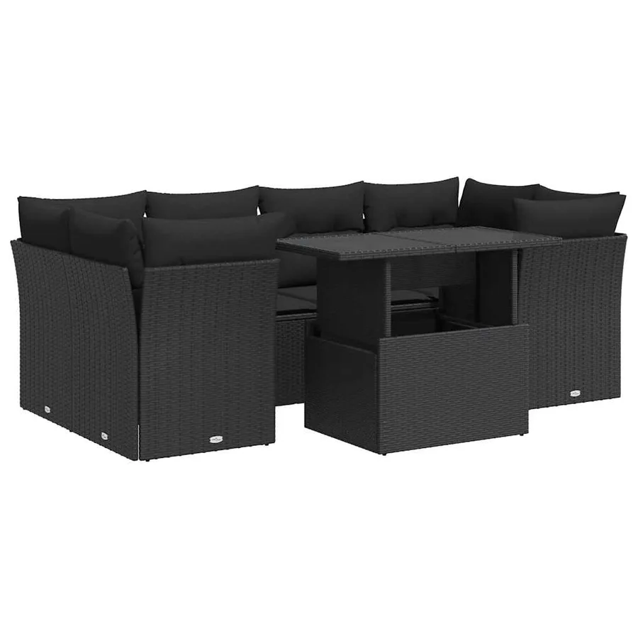 Salon de jardin 7 pcs avec coussins noir résine tressée 55 x 62 x 69 cm - 71,4 kg - 2