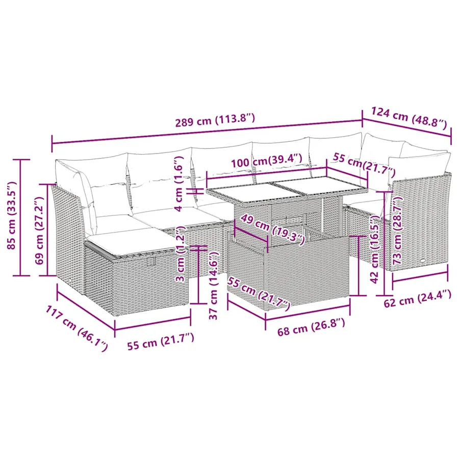 Salon de jardin avec coussins 8 pcs beige résine tressée - 15
