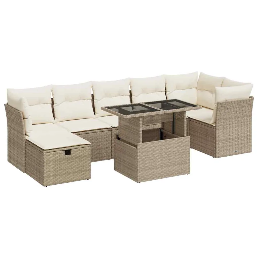 Salon de jardin avec coussins 8 pcs beige résine tressée - 2