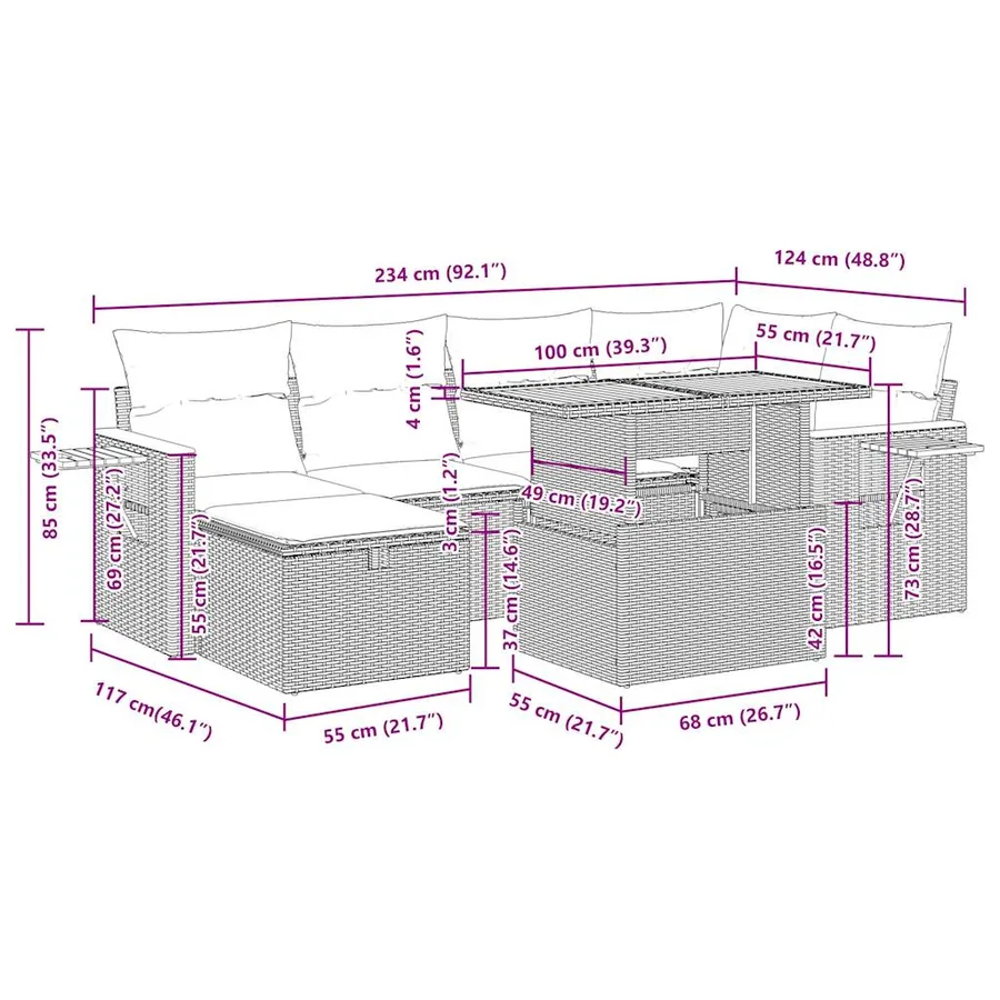 Salon de jardin avec coussins 8 pcs beige résine tressée - 18